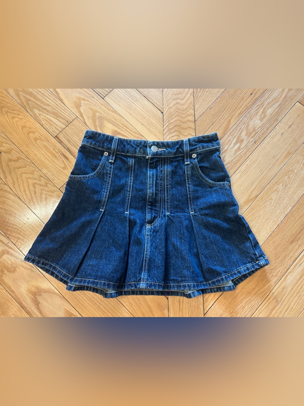 Zara Dark Blue Denim Pleated Mini Skirt